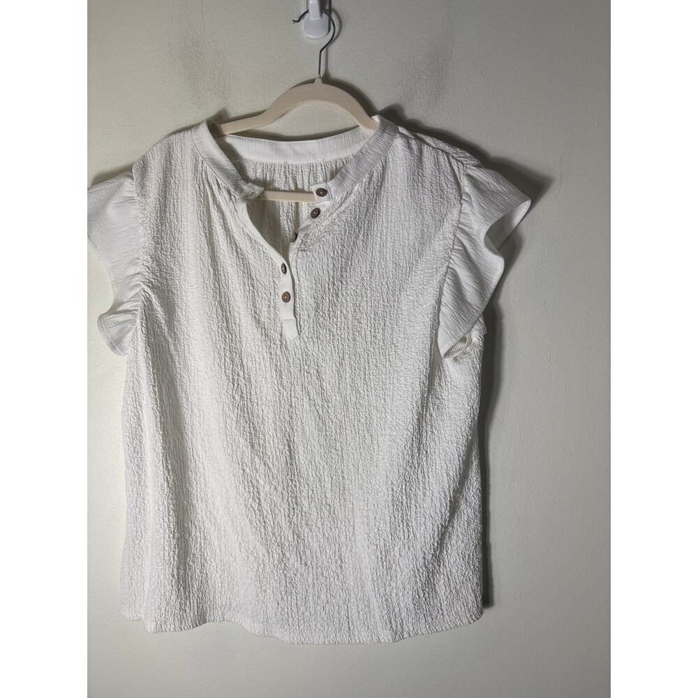 Thml White Flutter Sleeve Top With Textued Fabric… - image 2